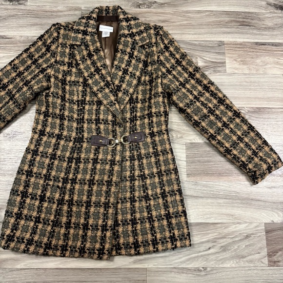 Soft Surroundings Yorkshire Houndstooth Green Tweed Coat Size Petite Small - Picture 5 of 10
